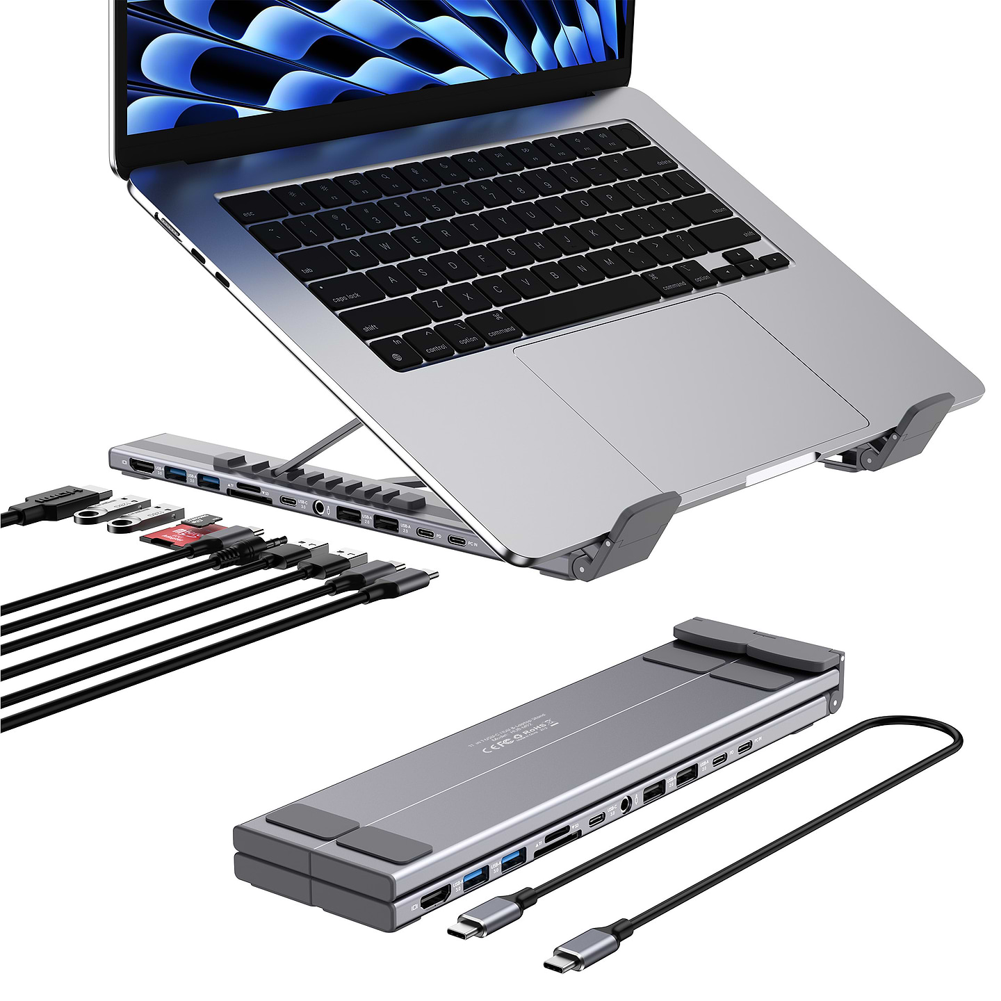 Док-станція Choetech 11-in-1 USB-C to HDMI+2xUSB-A 3.0+USB-C 3.0+2xUSB-A 2.0+3.5mm+SD/TF+PD 100W Gray (HUB-M92-GY)