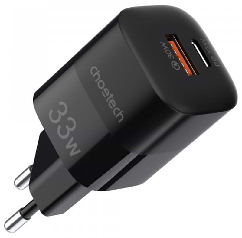 Мережевий зарядний пристрій Choetech GaN USB-A/USB-C 33W QC3.0/PD/PPS (PD5006-EU-BK)
