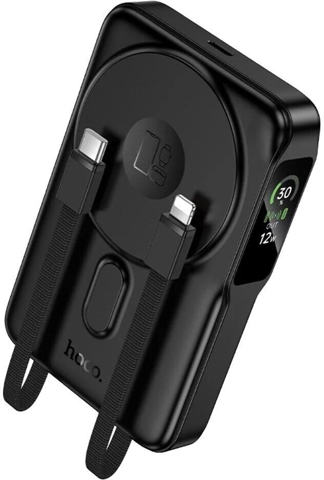 Батарея мобільна HOCO Q48 Core PD20W Magnetic з каб. Type-C + Lightning та підставкою 10000 mAh Black (715108)