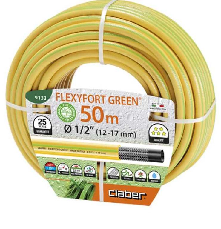 Фото - Шланг поливочний Claber 1/2" 50м Flexyfort Green (91330000)