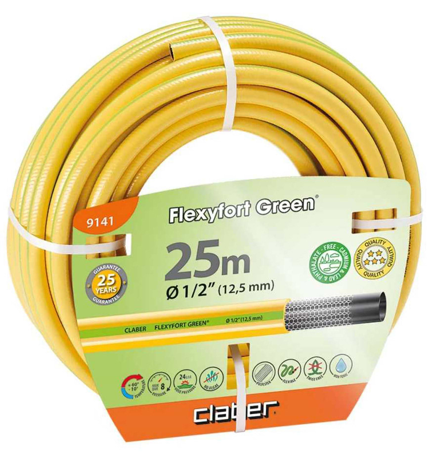 Фото - Шланг поливочний Claber 1/2" 25м Flexyfort Green (91410000)