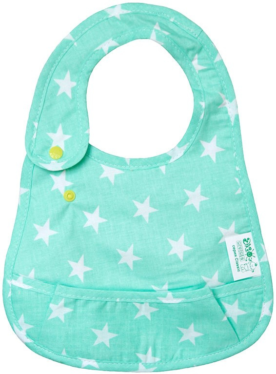 Нагрудник тканинний ЕКО ПУПС з кишенею Eсo Cotton Premium р. 21х30 см. Зірочки, ментол (EPB-008)