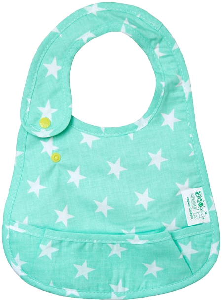 Нагрудник тканинний ЕКО ПУПС з кишенею Eсo Cotton Premium р. 21х30 см. Зірочки, ментол (EPB-008)