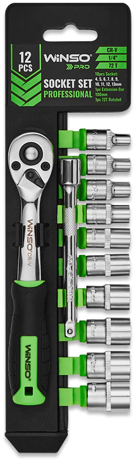 Набір торцевих голівок Winso PRO 1/4 72Т, CR-V, 4-13 мм (904012)