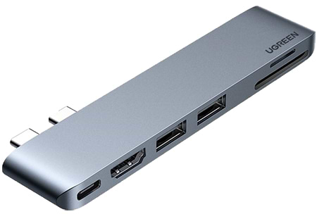 Фото - Хаб USB UGREEN CM380 Dual USB-C To HDMI+2xUSB 3.0 A+TF/SD+USB-C Female Space Gray (80856)