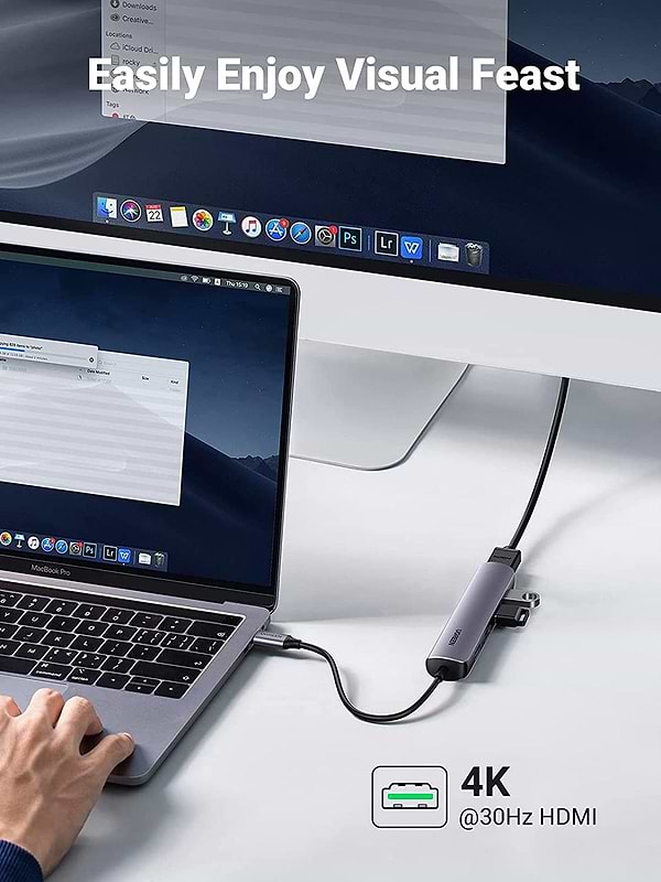 Фото - Док-станция UGREEN CM417 USB3.0 Type-C-HDMI/USB 3.0x4/PD Gray (20197)