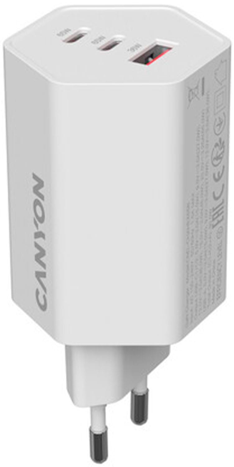 Купити Мережевий зарядний пристрій Canyon Hexagon 65 GaN 65W 2xPD 1xQC EU White (CND-CHAHEX65W) - Фото 1 Мережевий зарядний пристрій Canyon Hexagon 65 GaN 65W 2xPD 1xQC EU White (CND-CHAHEX65W) - Фото 1