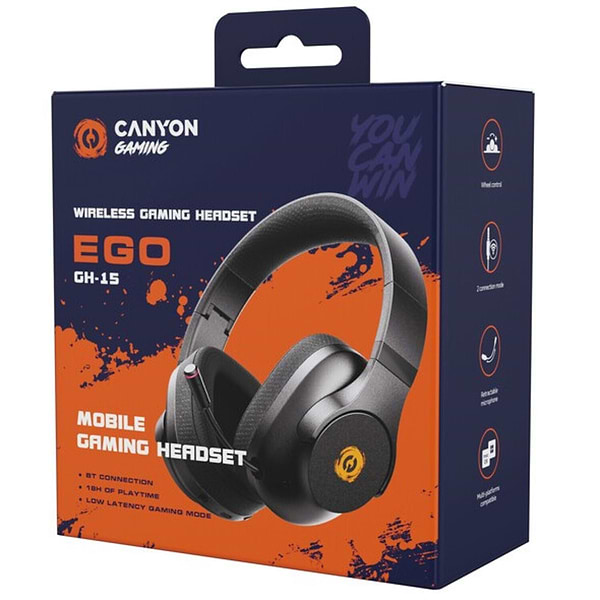 Фото - Навушники повнорозмірні бездротові Canyon EGO GH-15 2in1 BT Black (CND-SGHS15B)
