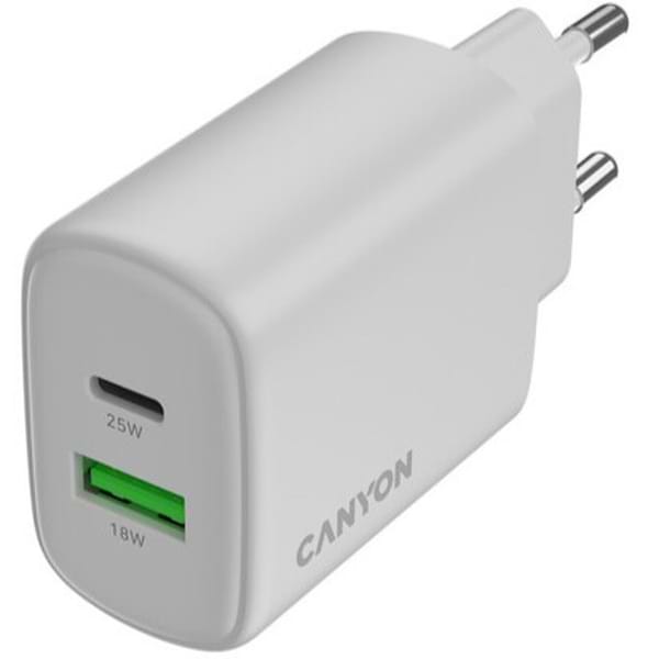 Фото - Мережевий зарядний пристрій Canyon OnCharge 250 25W 1xPD 1xQC EU White (CNE-CHA250-21)