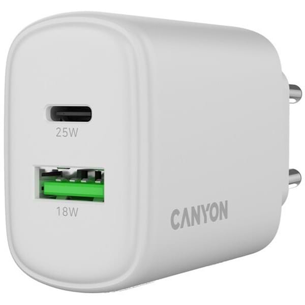 Фото - Мережевий зарядний пристрій Canyon OnCharge 250 25W 1xPD 1xQC EU White (CNE-CHA250-21)