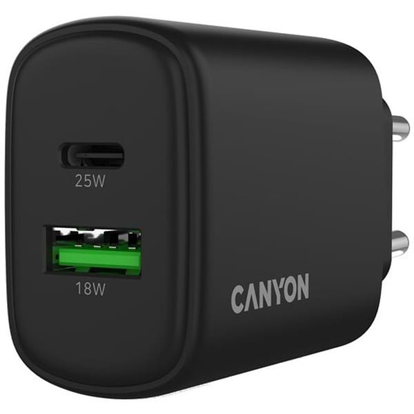 Фото - Мережевий зарядний пристрій Canyon OnCharge 250 25W 1xPD 1xQC EU Black (CNE-CHA250-31)