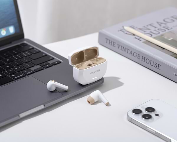 Фото - Наушники вкладыши беспроводные TWS Canyon Hexagon 7 TWS ANC+ENC Wireless Charge White Beige (CNS-TWS7WB)