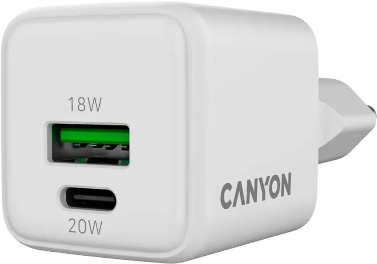 Сетевое зарядное устройство Canyon CU20AC GaN 20W 1xPD 1xQC White (CNS-CUW20AC)