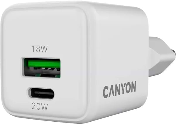 Фото - Мережевий зарядний пристрій Canyon CU20AC GaN 20W 1xPD 1xQC White (CNS-CUW20AC)