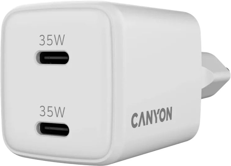 Сетевое зарядное устройство Canyon CU35CC GaN 35W 2xPD White (CNS-CUW35CC)