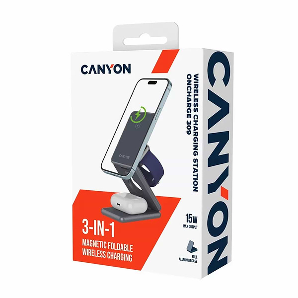 Фото - Беспроводное зарядное устройство Canyon OnCharge 309 15W 3in1 Metal (CNS-WCS309M)