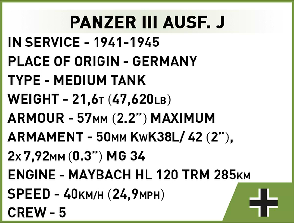 Фото - Пластиковий конструктор Cobi Друга Світова Війна Танк Panzer III 292 деталей (COBI-2712)