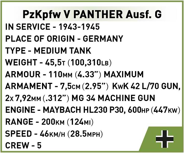 Фото - Пластиковый конструктор Cobi Вторая Мировая Война Танк Panzer V Пантера 298 деталей (COBI-2713)