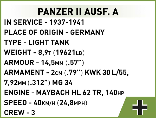 Фото - Пластиковый конструктор Cobi Вторая Мировая Война Танк Panzer II 250 деталей (COBI-2718)