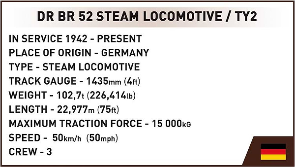 Фото - Пластиковий конструктор Cobi Локомотив DR BR Class 52 Ексклюзивний набір 1:35 2623 деталей (COBI-6280)