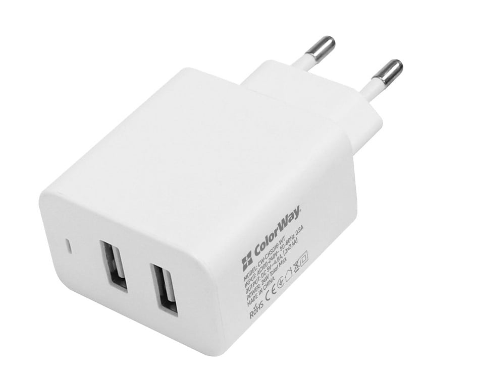 Сетевое зарядное устройство Colorway AutoID 2USBx2.4A White (CW-CHS016-WT)
