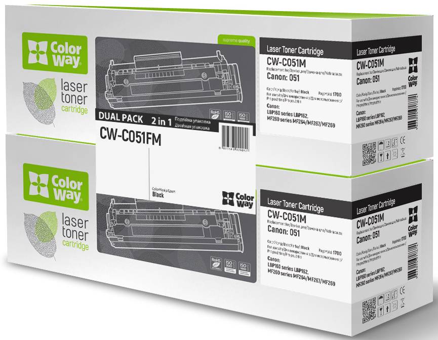 Картридж для лазерных принтеров/МФУ Colorway Canon LBP162/MF269/MF267/MF264 Black (Canon 051) Dual Pack (CW-C051FM)