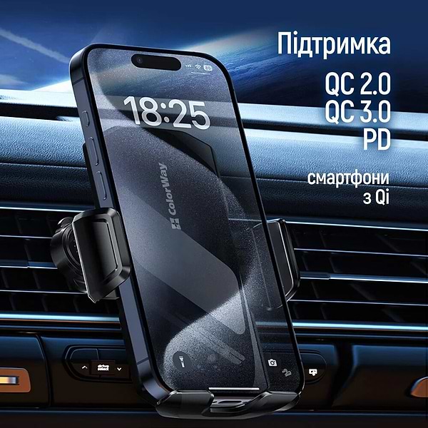 Фото - Автотримач з бездротовою зарядкою Colorway FlameGrip 15W Black (CW-CHAW070Q-BK)