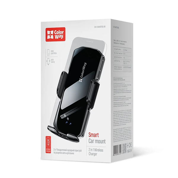 Фото - Автотримач з бездротовою зарядкою Colorway FlameGrip 15W Black (CW-CHAW070Q-BK)