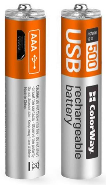 Аккумулятор тип AAA Colorway microUSB AAA/HR03 BL 2 шт. (CW-UBAAA-01)