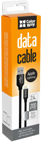 Фото - Кабель синхронизации данных Colorway USB-Lihgtning 2m Black (CW-CBUL007-BK)