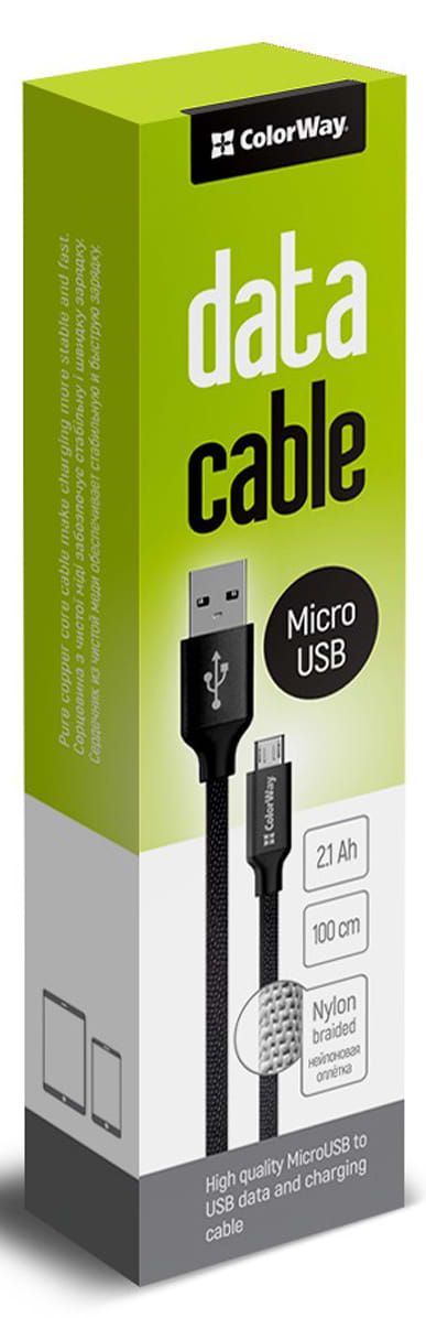Фото - Кабель синхронизации данных Colorway USB-MicroUSB 1m Black (CW-CBUM002-BK)