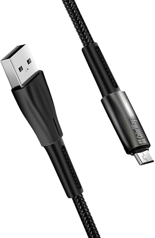 Фото - Кабель синхронізації даних Colorway USB - MicroUSB Zinc Alloy + Led 2.4А 1 м Black (CW-CBUM035-BK)