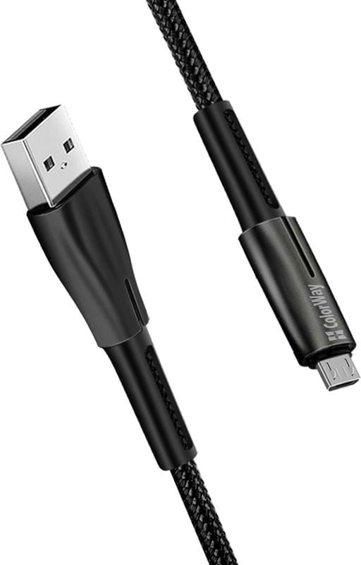 Фото - Кабель синхронізації даних Colorway USB - MicroUSB Zinc Alloy + Led 2.4А 1 м Black (CW-CBUM035-BK)