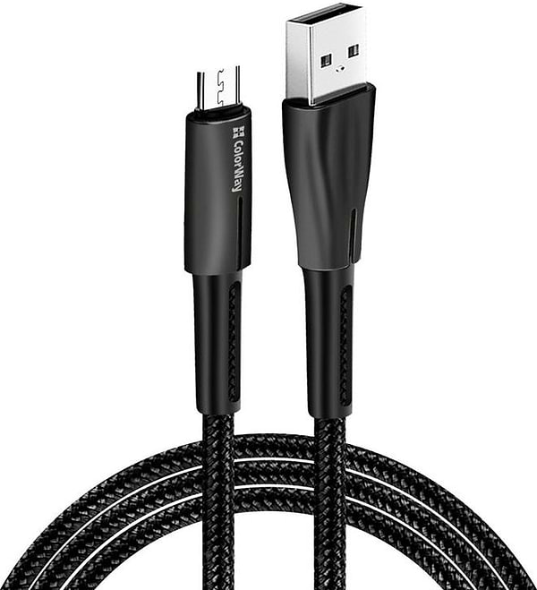 Фото - Кабель синхронізації даних Colorway USB - MicroUSB Zinc Alloy + Led 2.4А 1 м Black (CW-CBUM035-BK)
