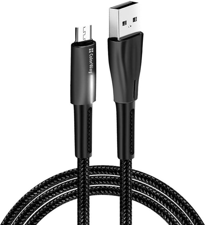 Кабель Colorway USB - MicroUSB Zinc Alloy + Led 2.4А 1 м Black (CW-CBUM035-BK)
