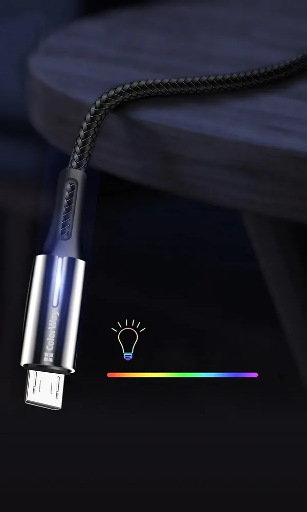 Фото - Кабель синхронізації даних Colorway USB - MicroUSB Zinc Alloy + Led 2.4А 1 м Black (CW-CBUM035-BK)