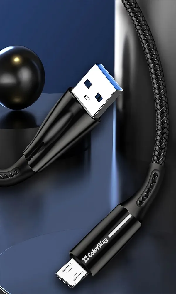 Фото - Кабель синхронізації даних Colorway USB - MicroUSB Zinc Alloy + Led 2.4А 1 м Black (CW-CBUM035-BK)
