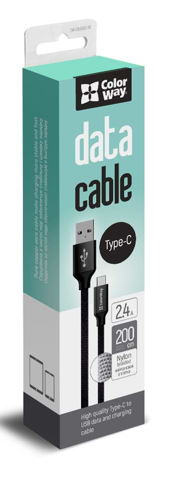 Кабель синхронизации данных Colorway USB-USB Type-C 2.0m Black (CW-CBUC008-BK) - Фото 1