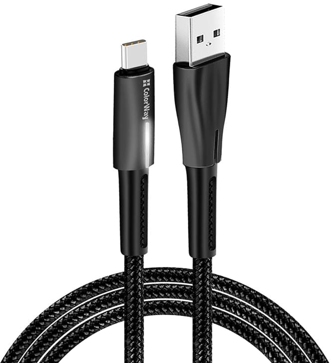 Кабель синхронізації даних Colorway USB - Type-C Zinc Alloy + Led 2.4А 1 м Black (CW-CBUC035-BK) - Фото 1