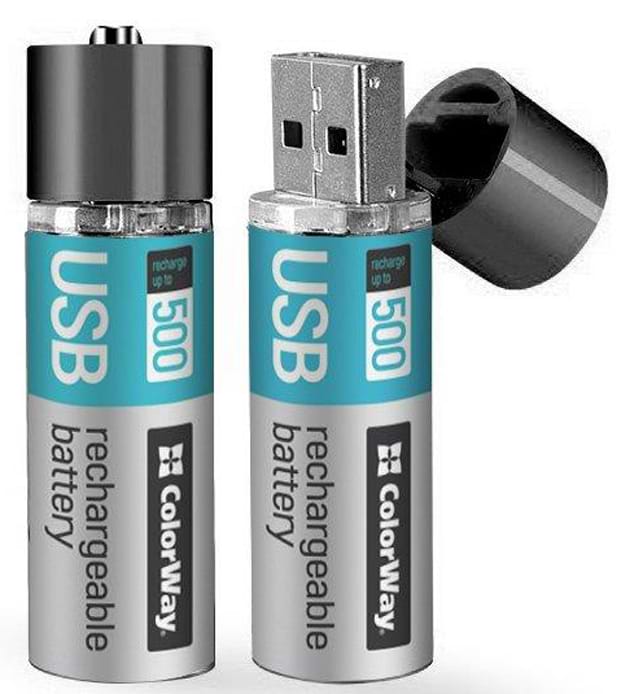 Акумулятор тип AA Colorway USB AA/HR06 BL 2 шт. (CW-UBAA-02) - Фото 1