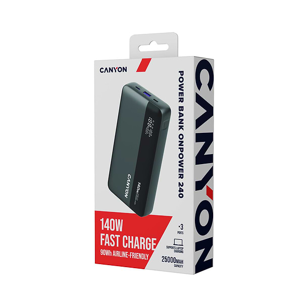 Фото - Батарея мобільна Canyon OnPower 240 PB-240 25000mAh PD140W Display Dark Grey (CNS-CPB240)