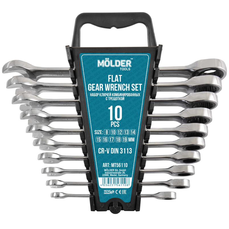 Набор комбинированных ключей Molder с трещоткой CR-V 10 шт. (MT56110)