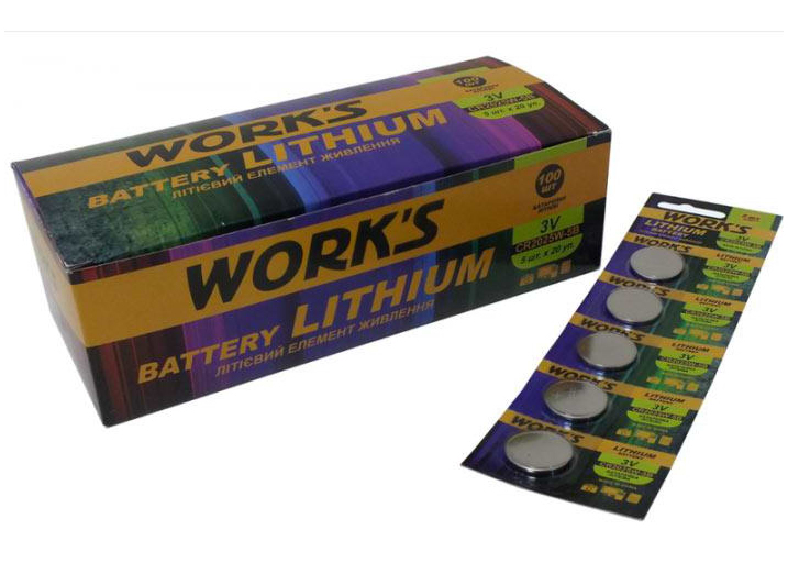 Батарейка тип CR2032 Works Litnium CR2032W-5B/5 шт. - Фото 1