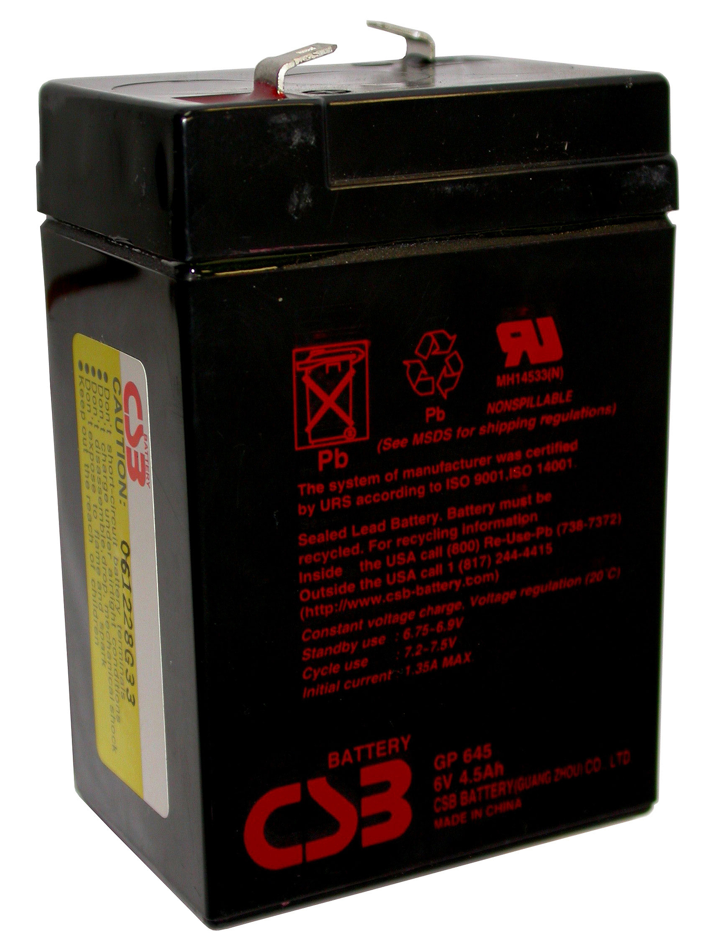 Аккумулятор для ИБП CSB 6V 4.5AH (GP645) AGM F2