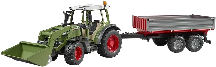 Наземна будівельна техніка BRUDER Трактор Fendt Vario 211 з переднім навантажувачем та причепом (02182) - Фото 1