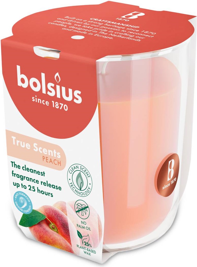 Свічка скло Bolsius TRUE SCENTS 80/73 Персик (930380)