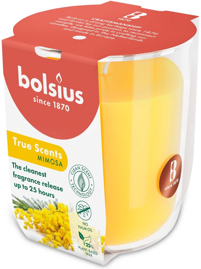 Свічка скло Bolsius TRUE SCENTS 80/73 Мімоза (930356)