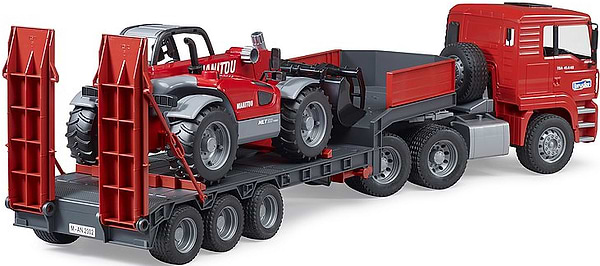 Фото - Наземна будівельна техніка BRUDER Тягач MAN TGA з причепом та телесопічний навантажувач Manitou MLT 633 (02774)