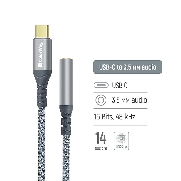 Фото - Переходник Colorway USB-C to 3.5 мм Female Audio 14 см (CW-AD-CJ)