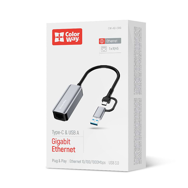 Фото - Перехідник USB Type-C - RJ-45 Colorway USB-A/USB-С 3.0 - RJ45 Gigabit Ethernet (CW-AD-CRG)